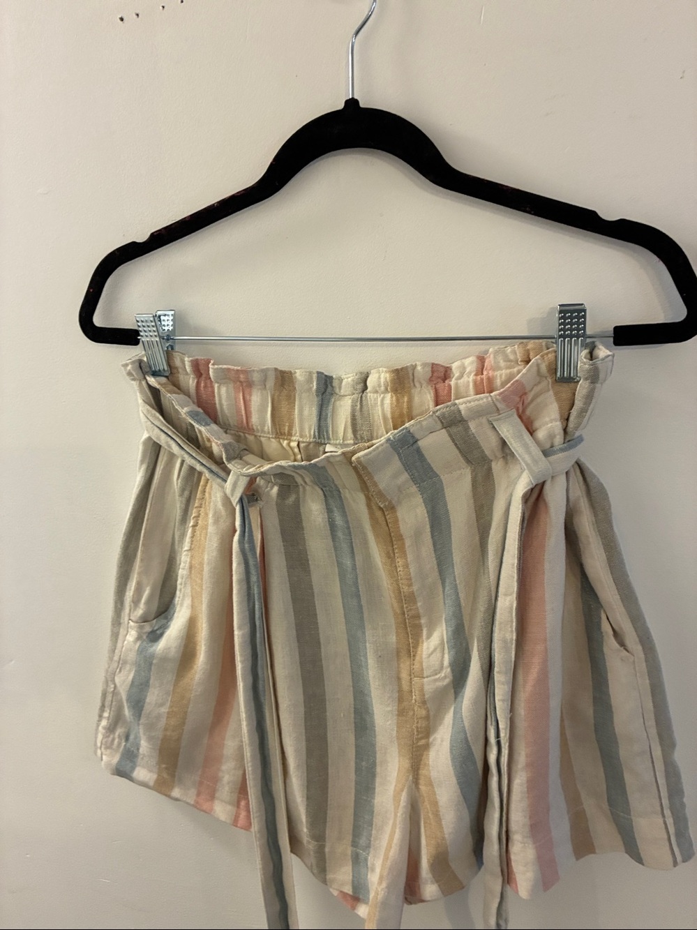 GAP Linen paper Bag Pastel Striped High Waist Women's Dressy Shorts Coastal Sz 6